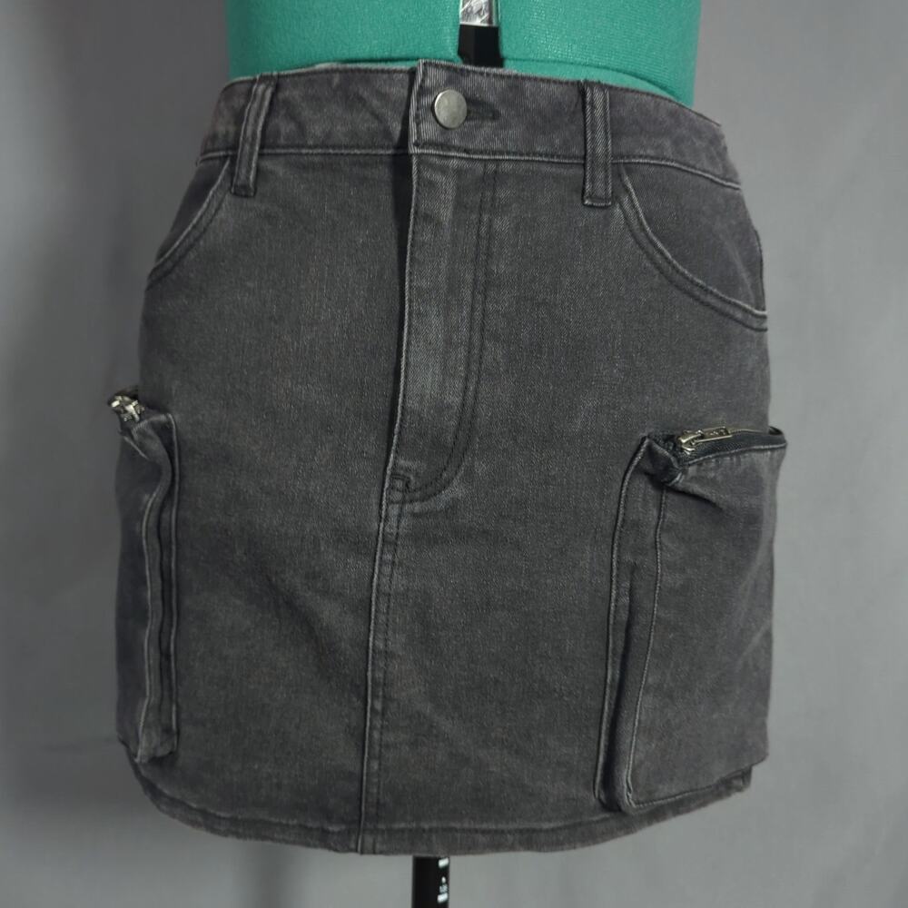 Love Fire Black Denim Cargo Mini Skirt Y2K Utility Streetwear Size 11